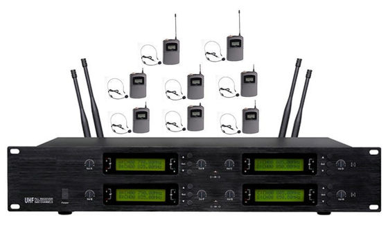 Sistema sem fio LCD do microfone da frequência ultraelevada de 8 canais