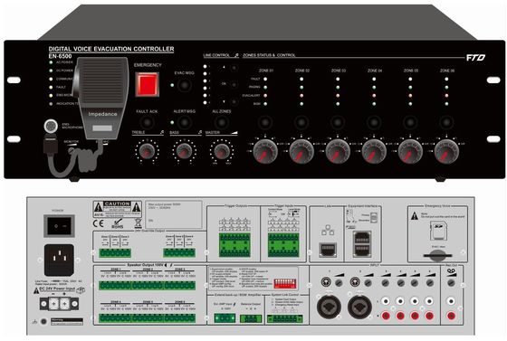 Sistema de Digital Voice Evacuation do controlador de Evac da zona do sistema 500w 6 da evacuação da voz